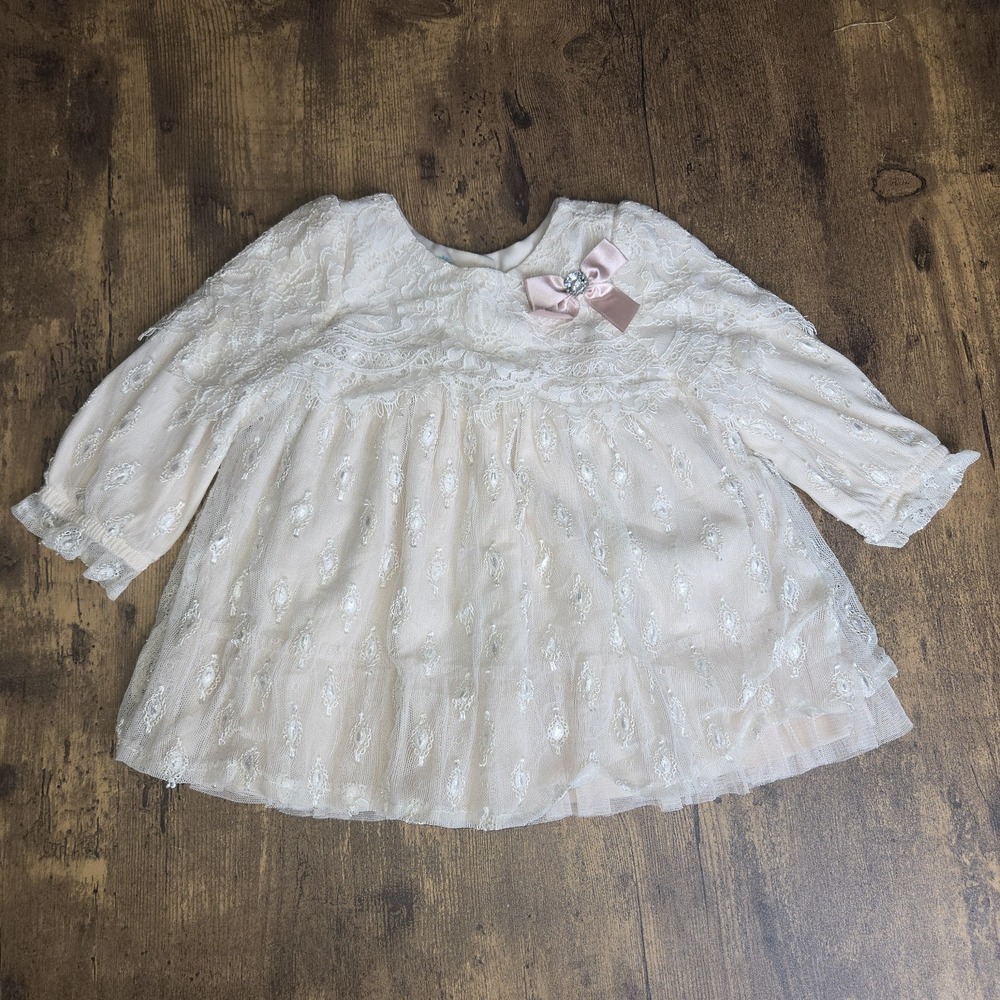 Nannette Dusty Pink Lightweight Long Sleeve Dress Floral Lace Baby 6-9 months